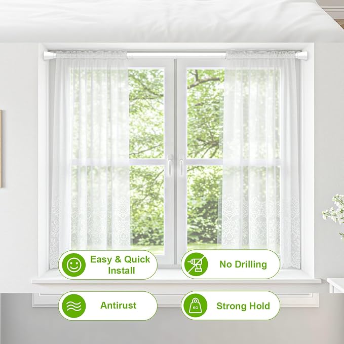 Shower Curtain Rod 45 to 77 Inches White Shower Rod Tension Curtain Rod No - Image 6