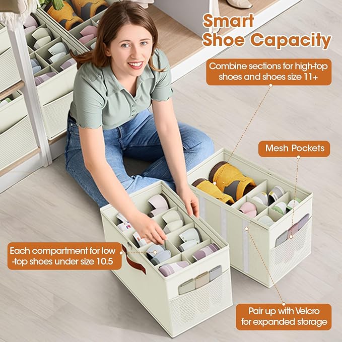 4-Pack Shoe Organizer for Closet, Foldable Shoe Storage Box - Image 6