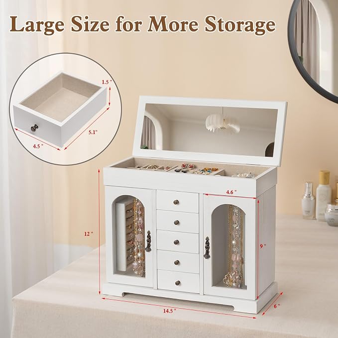 Miratino Jewelry Box for Women Girls, Wooden Jewelry Organizer Box - Image 6