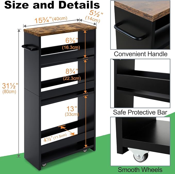 MARTY Rolling Storage Cart 4-Tier Black Kitchen Cart - Image 7
