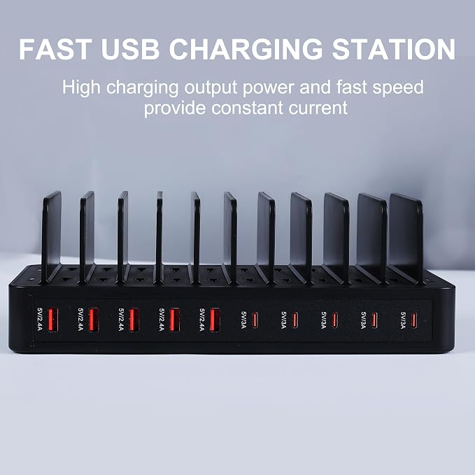 100W 10-Port Smart Charging Station | 5 USB-A & 5 USB-C Ports | Organized Design - Image 8