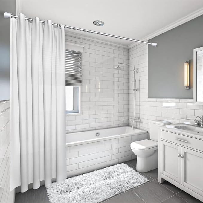 Shower Curtain Rod silver Tension Rod 45 to 77 Inch Spring Curtain Rod Shower - Image 6