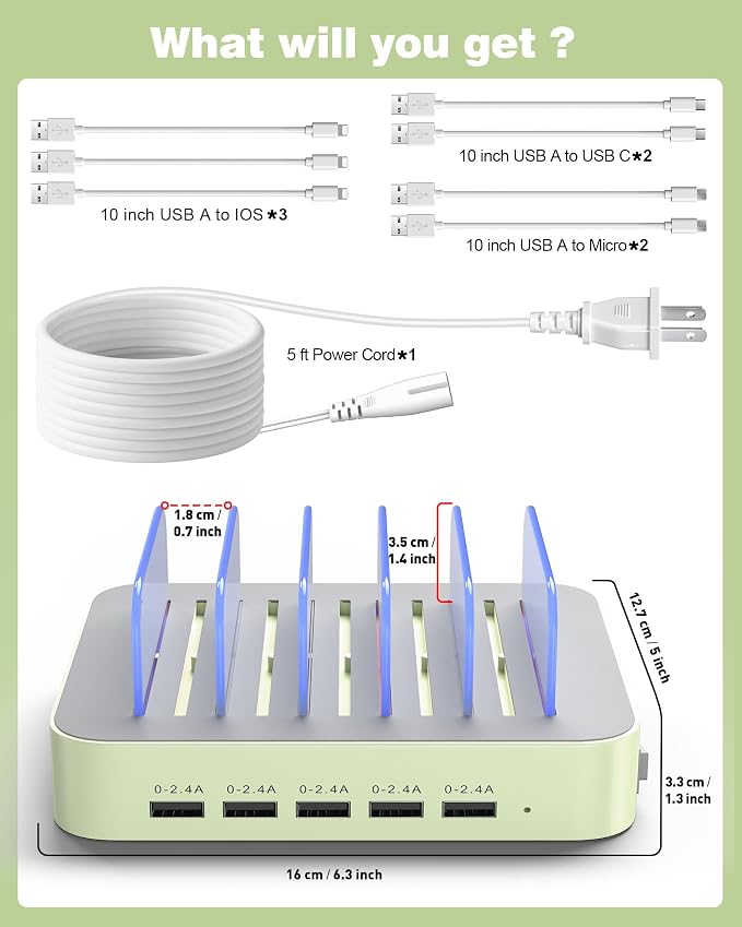MSTJRY Charging Station for Multiple Devices : 5 Port Multi USB-A Charger - Image 7