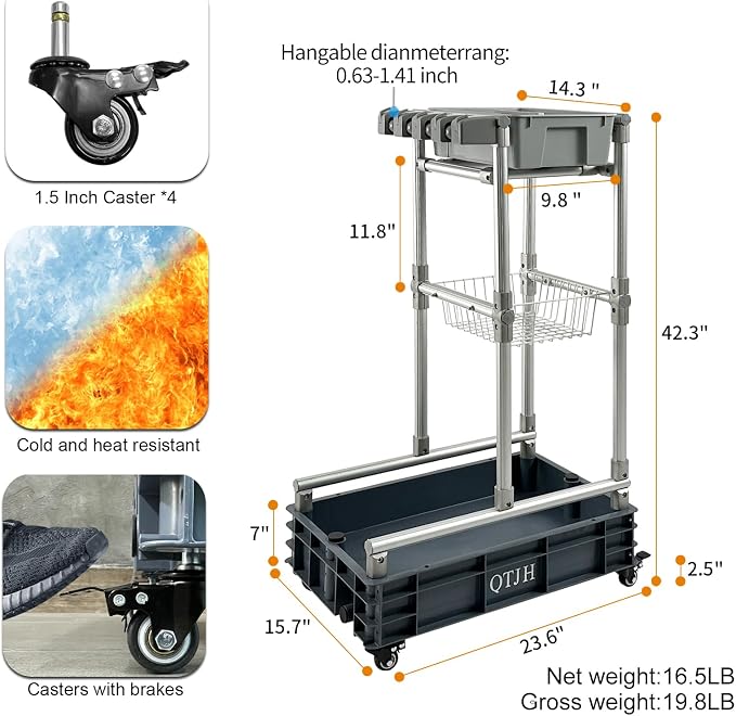 Rolling Cleaning Cart with Mop & Broom Organizer , Convenient Storage Cart - Image 7