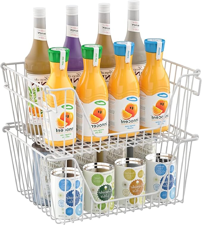 Stackable Wire Metal Baskets Cabinet Organizer Sturdy Metal Wire Pantry Freezer - Image 6