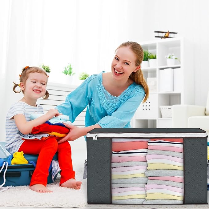 Large Storage Bags, 3 Pack Clothes Storage Bins Foldable Closet Organizers - Image 7