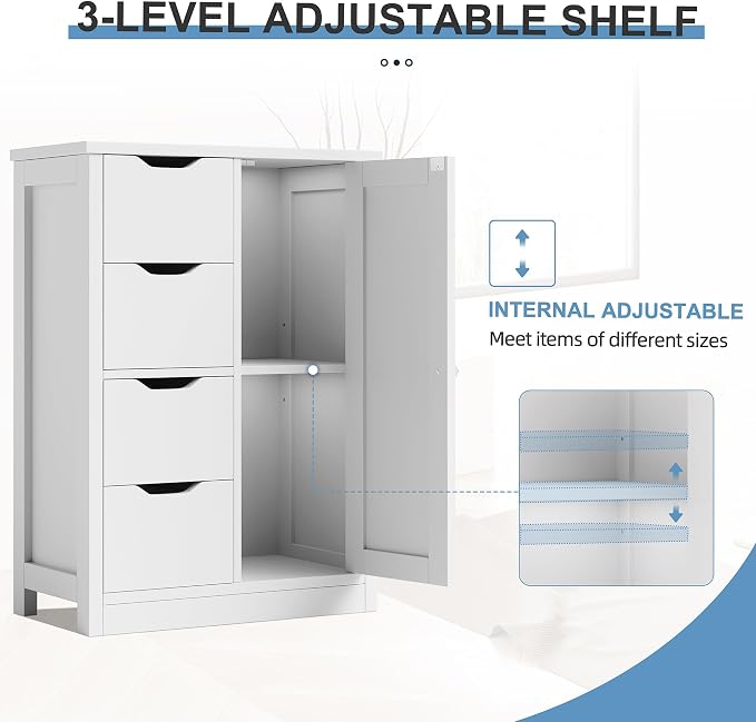 Shintenchi Bathroom Floor Storage Cabinet, Wooden Storage Organizer - Image 7