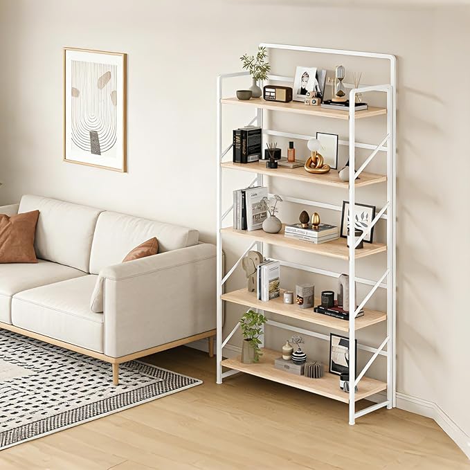JSB Folding Bookshelf, Industrial Storage Shelves, No Assembly Vintage Wood - Image 9