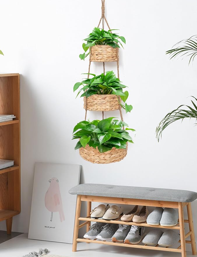 VerdantVibes Woven Wall Hanging Basket – 3-Tier Natural Water-Hyacinth Organizer - Image 9
