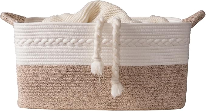 Decorative laundry basket with handles woven from natural cotton rope storage - Image 8