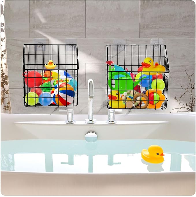 Greentainer 2 Pack Bath Toy Storage Organizer, Large Rustproof Metal Wire Basket - Image 8
