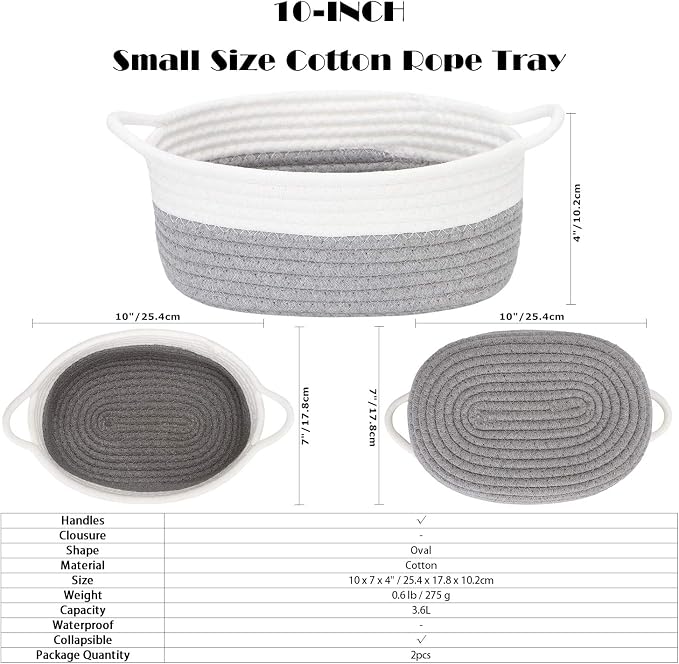 Sea Team 2-Pack Cotton Rope Baskets, Fabric Tray, Oval Open Dish - Image 7