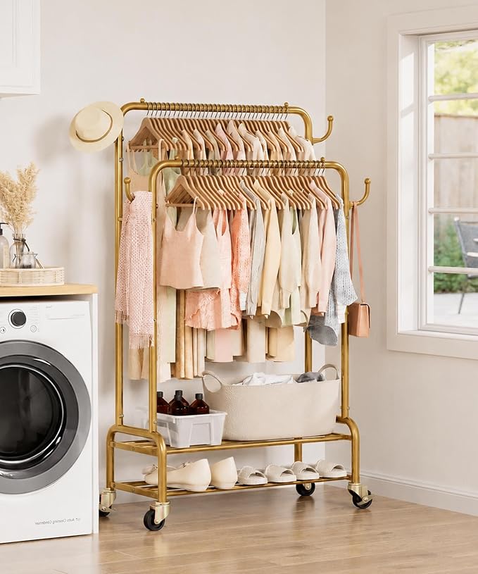 Homde Heavy Duty Clothes Rack: 265lb Rolling Double Rod Garment Hanging - Image 9