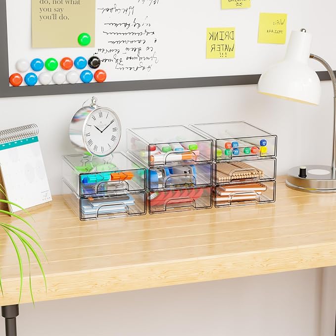 Yieach 2.2'' Tall Small Clear Stackable Storage Drawers, 2 Pack Stacking - Image 8