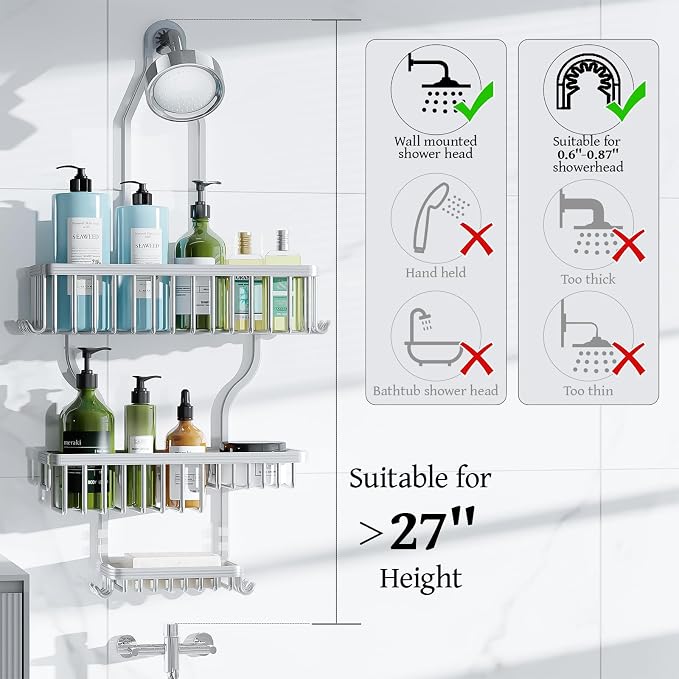 YASONIC Never Rust Shower Caddy Hanging, Aluminum Shower Racks - Image 9