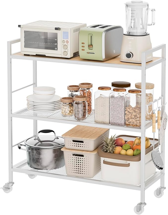 3-Tier Metal Storage Rack with Industrial Wheels, Mesh Shelving Unit with - Image 9
