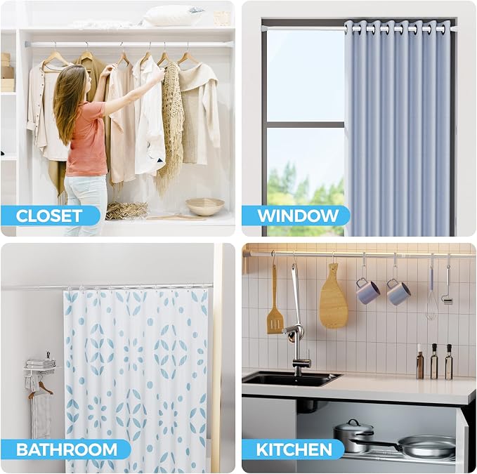 Tension Rods 30 to 64 Inches Shower Tension Rod 2PCS, Tension Curtain Rods - Image 7