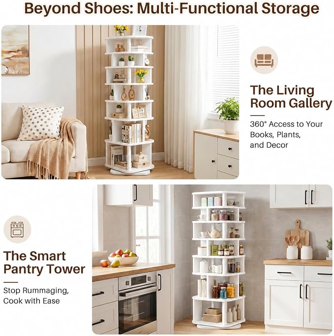 7 Tier Wood Rotating Shoe Rack Tower, Revolving 360 Lazy Susan, - Image 7