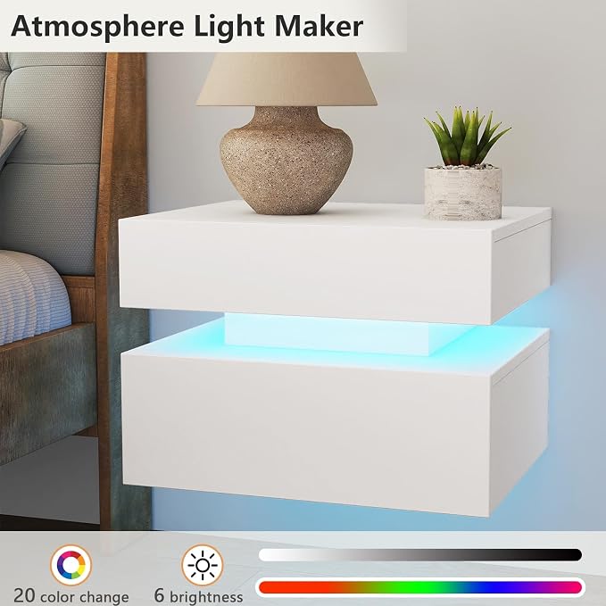 Floating Nightstand Set of 2, Wall Mounted Night Stand - Image 7