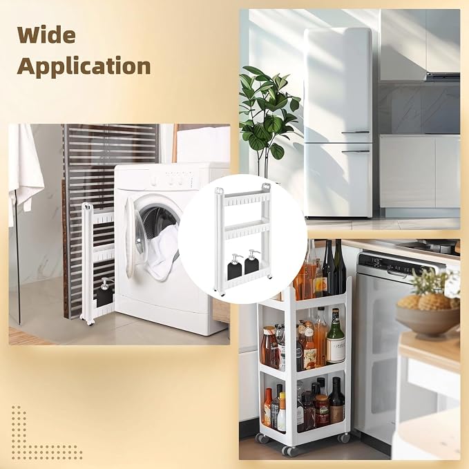 3 Tiers Slim Rolling Storage Cart, 3.5 Inches Slim Slide out Bathroom Organizer - Image 5