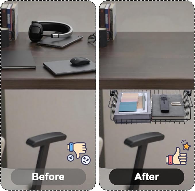 Under Desk Drawer, Slide Out Design, No Drill Metal Under Desk Cable Management - Image 7