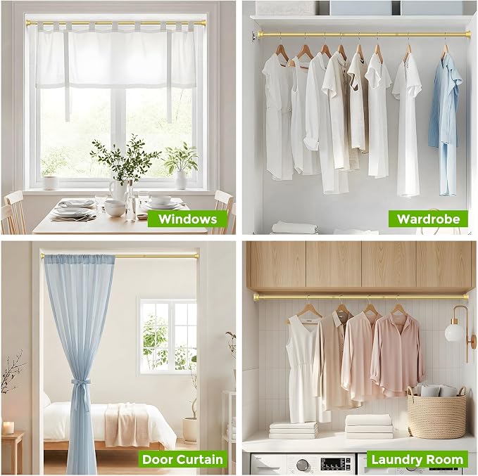 Tension Curtain Rod 30-64 Inch Curtain Rods No Drilling Gold Tension Spring Rod - Image 6