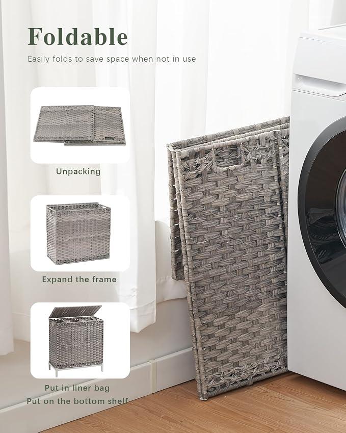 SETVSON Laundry Hamper with Lid 132 L, Clothes Hamper with Lid, Handwoven - Image 7