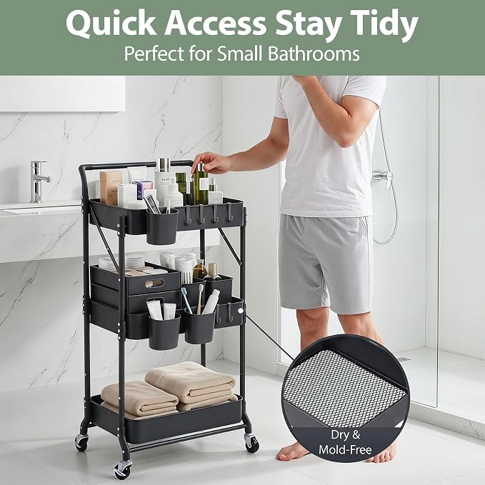 3 Tier Foldable Rolling Cart - Image 9