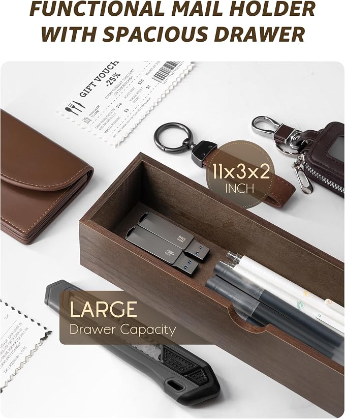 Rebee Vision Farmhouse Wood Mail Organizer Wall Mount - Image 6