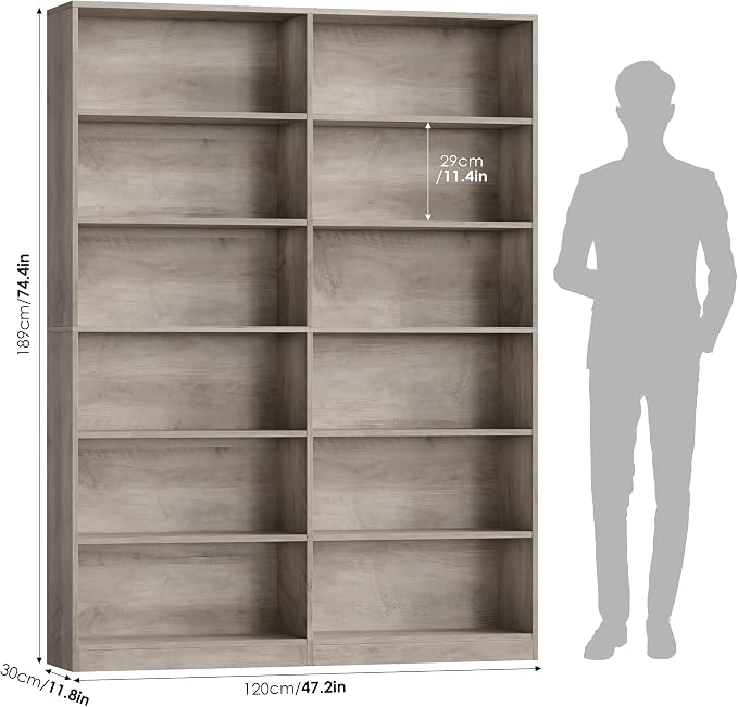 FACBOTALL Bookshelf and Bookcase, 6-Tier Double Wide Bookshelves, Freestanding - Image 8
