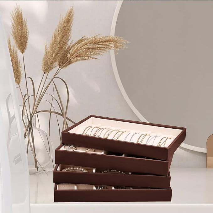 LANDICI Stackable Jewelry Organizer Trays 4 Set, PU Leather Jewelry Organizer - Image 7