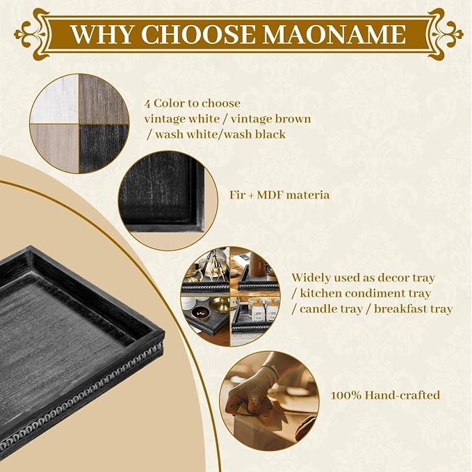 MAONAME Wood Serving Tray, Farmhouse Wooden Tray - Image 8