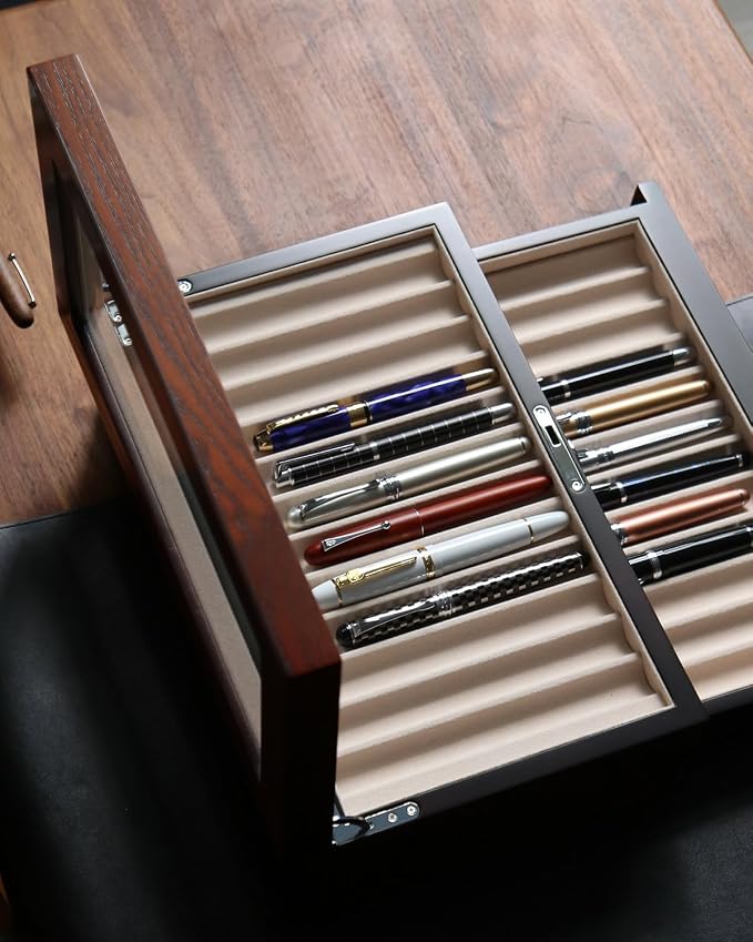 wood pen display case 24 slot Fountain pen Box storage Organizer - Image 7