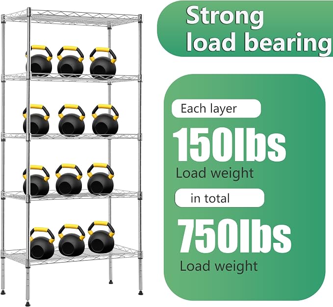 BestOffice | 5-Tier Wire Shelf | 22" x 12" x 48" | Chrome | Storage Shelves - Image 7