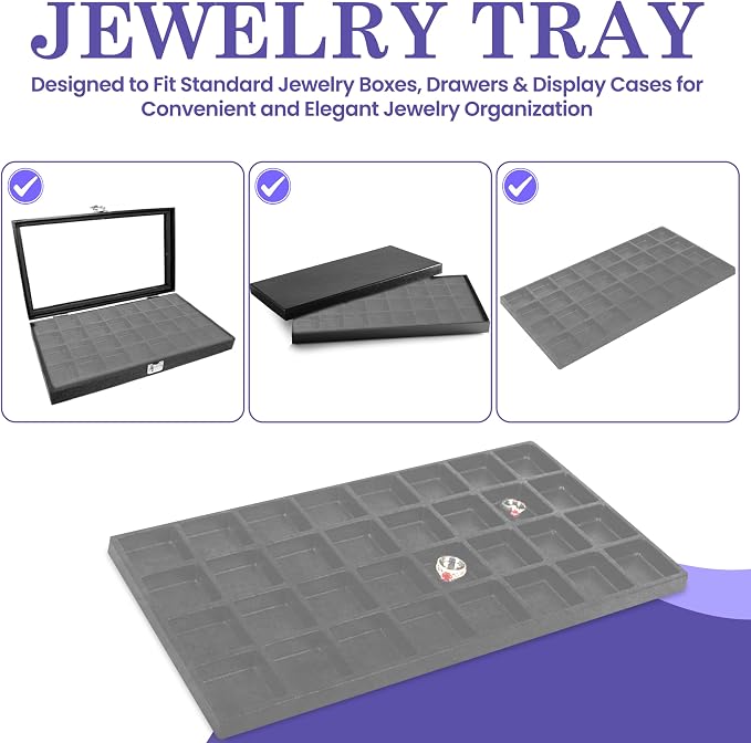 Novel Box 5 Pack 32-Slot Gray Liner Jewelry Storage Tray Inserts 14.75x8.25x1 - Image 8