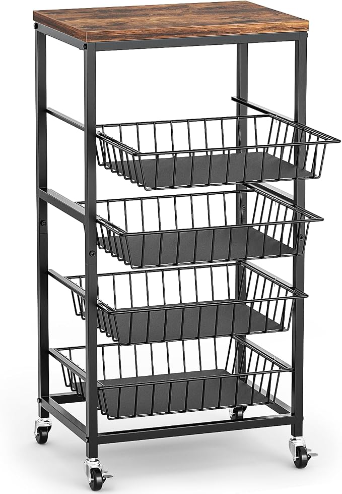 Fruit Vegetable Cart, 4-Tier Snack & Kitchen Cart on Wheels - Image 9