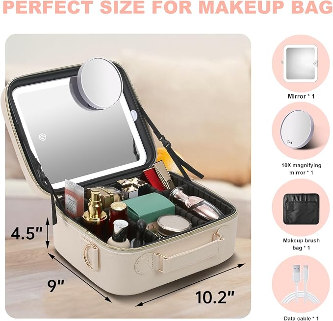 Mocado Travel Makeup Bag with LED Lighted Mirror, Travel Makeup Organizer - Image 7