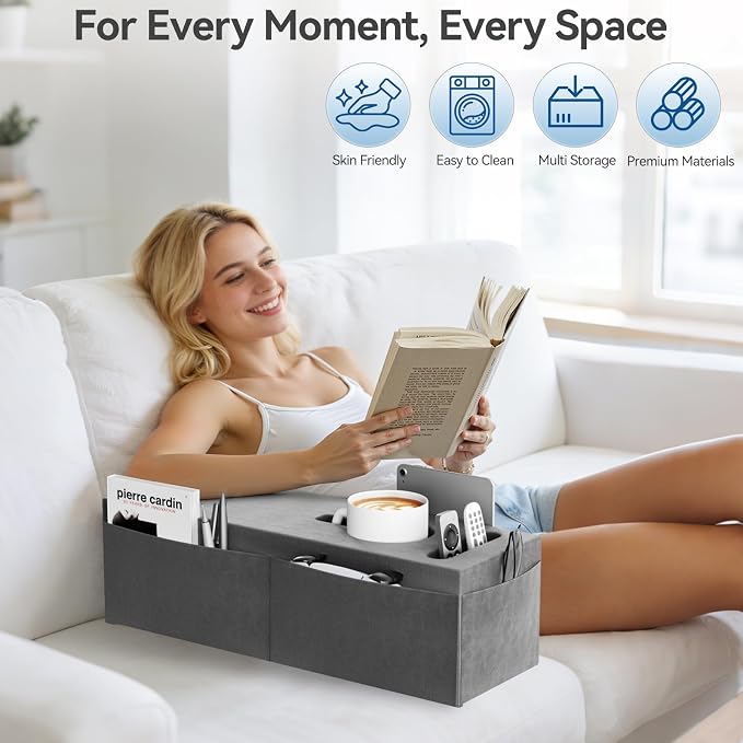 Couch Armrest Caddy with Cup Holder, Portable Sofa Armrest Pillow Drink Holder - Image 6