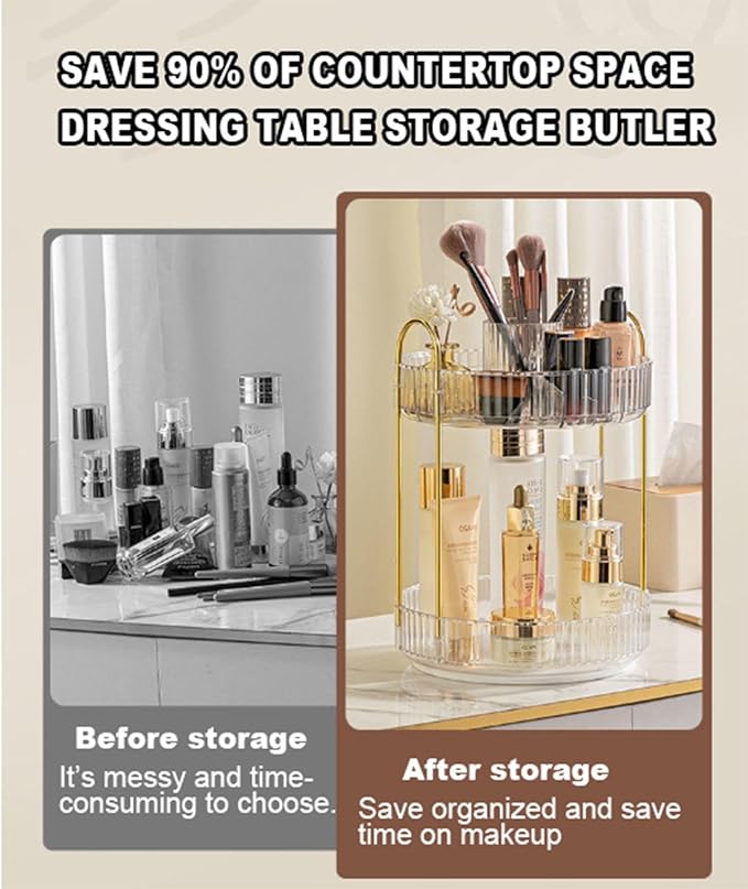 2 Tiers Makeup Organizer for Vanity, Large Capacity Rotating Bedroom Dresser - Image 7