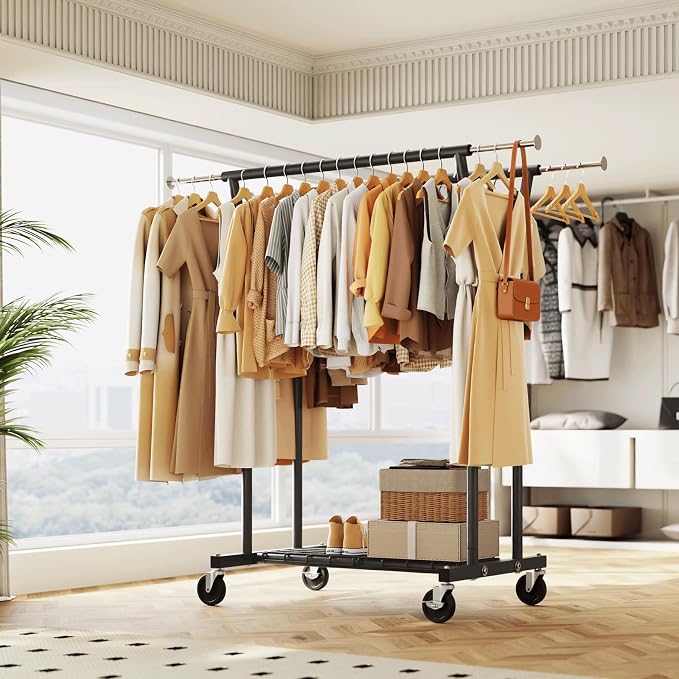 HYSEYY Heavy Duty Clothes Rack, Rolling Clothing Rack - Image 9