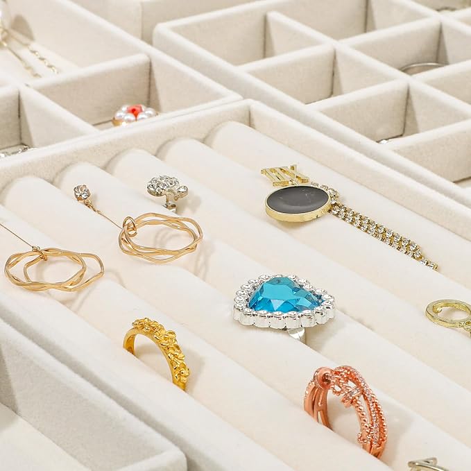 Dntorx Stackable Jewelry Organizer Trays, 6 Set of Velvet Jewelry Drawer Insert - Image 7