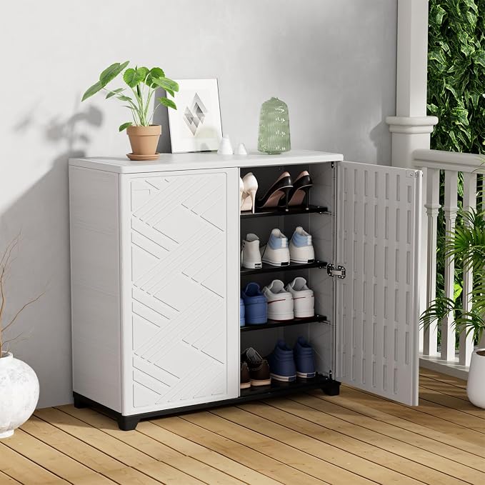 KINYING Outdoor Storage Cabinet Waterproof, 60 Gallon Resin Outdoor Storage Shed - Image 7