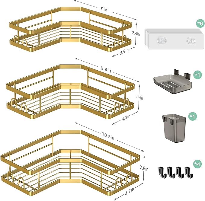 Corner Shower Caddy Bathroom Organizer: Adhesive Shower Rack Bathtub Shelves - Image 6