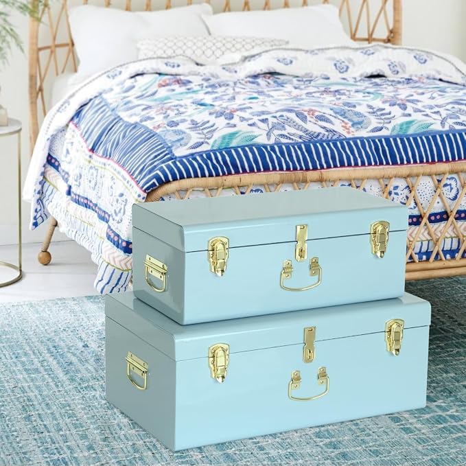 Vixdonos Metal Trunk Decorative Storage Box Set of 2 College Dorm Chest - Image 7