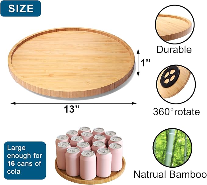 Lazy Susan Organizer for Kitchen, Bamboo Turntable for Cabinet, Large(Natural) - Image 6