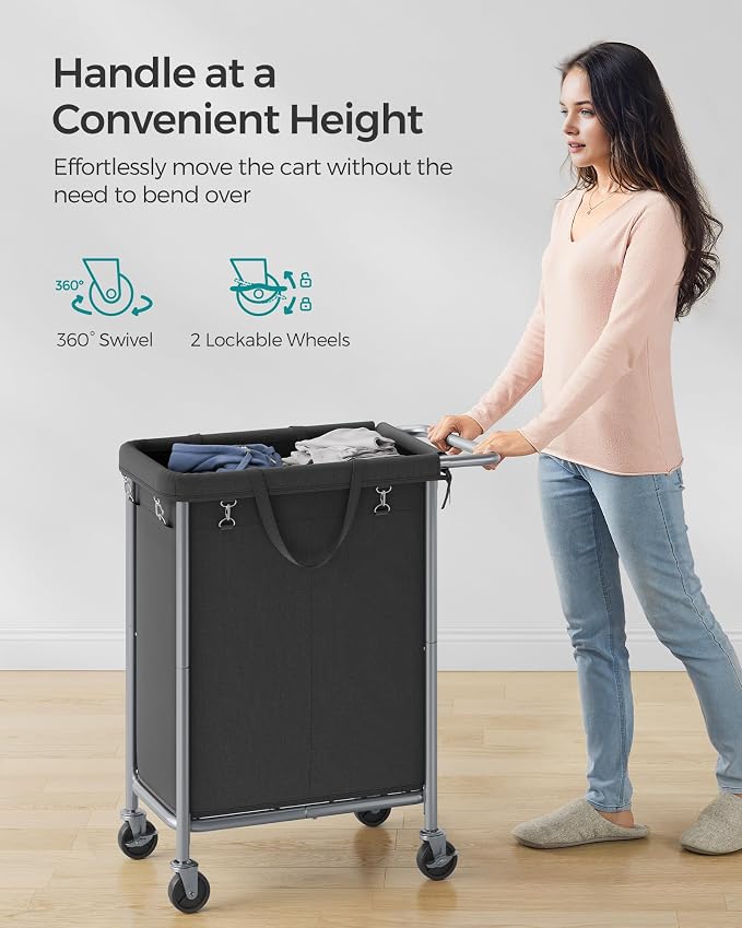 SONGMICS Laundry Basket with Wheels, 2-Section Rolling Laundry Hamper, 37 - Image 7