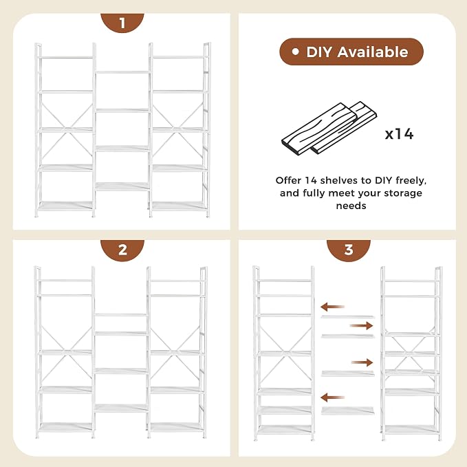 SUPERJARE Triple Bookshelf, Bookcase - Image 9