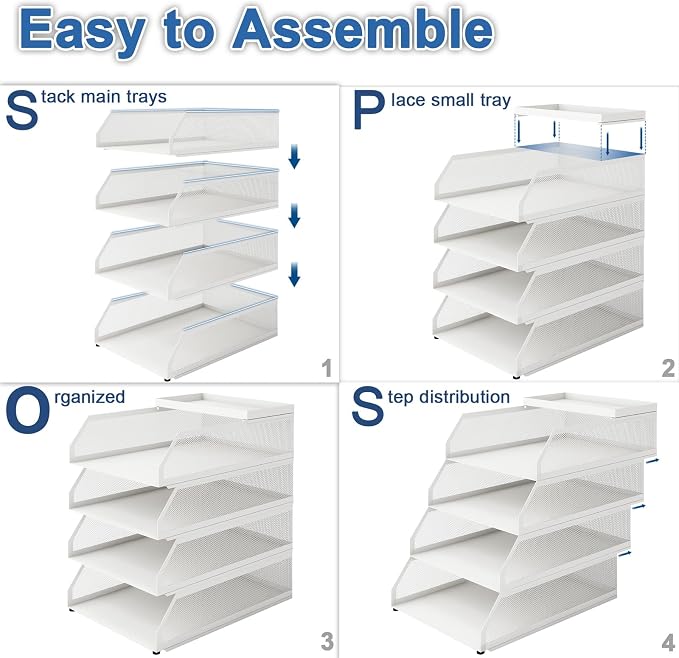 Natwind 4-Tier Stackable Metal Mesh Desk Paper Tray Organizer, Letter Tray - Image 7