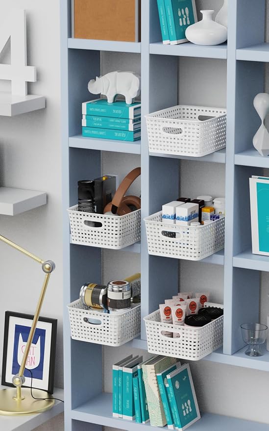 WYT 12-Pack Plastic Small Shelf Storage Weave Baskets - Image 7