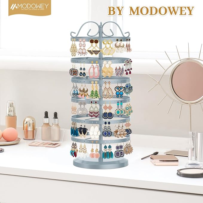 MODOWEY Rotating Earring Holder Organizer Stand, 6 Tier Large Capacity Jewelry - Image 8